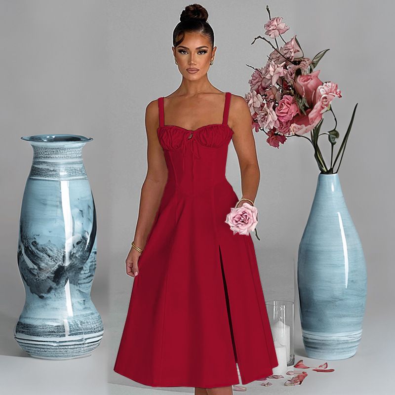 Rochie de primăvară și vară europeană și americană, la modă, casual, cu dantelă, slim fit, cu fante, high end, pentru femei_voghion.com
