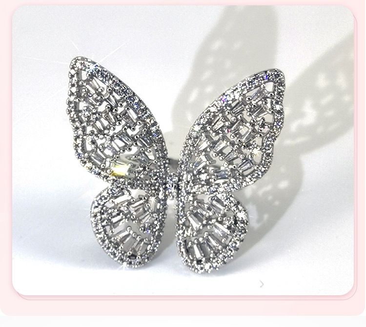 Fashion Women's Butterfly Gold+Zircon Combination Open Ring Instagram Minimalist Style Jewelry_voghion.com