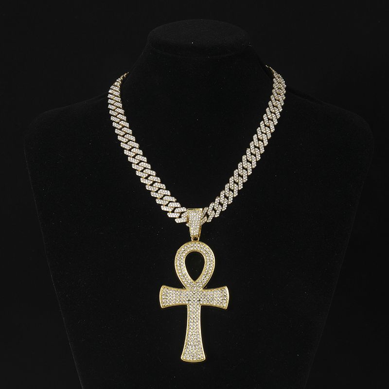 Pingente de chave de diamante completo personalizado liga colar acessórios fivela de segurança hip hop corrente cubana_voghion.com