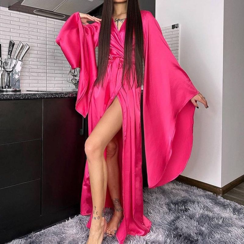 Comfortable And Casual Temperament Home Ladies' Strappy Nightgown Slit Robe Women's Clothing_voghion.com