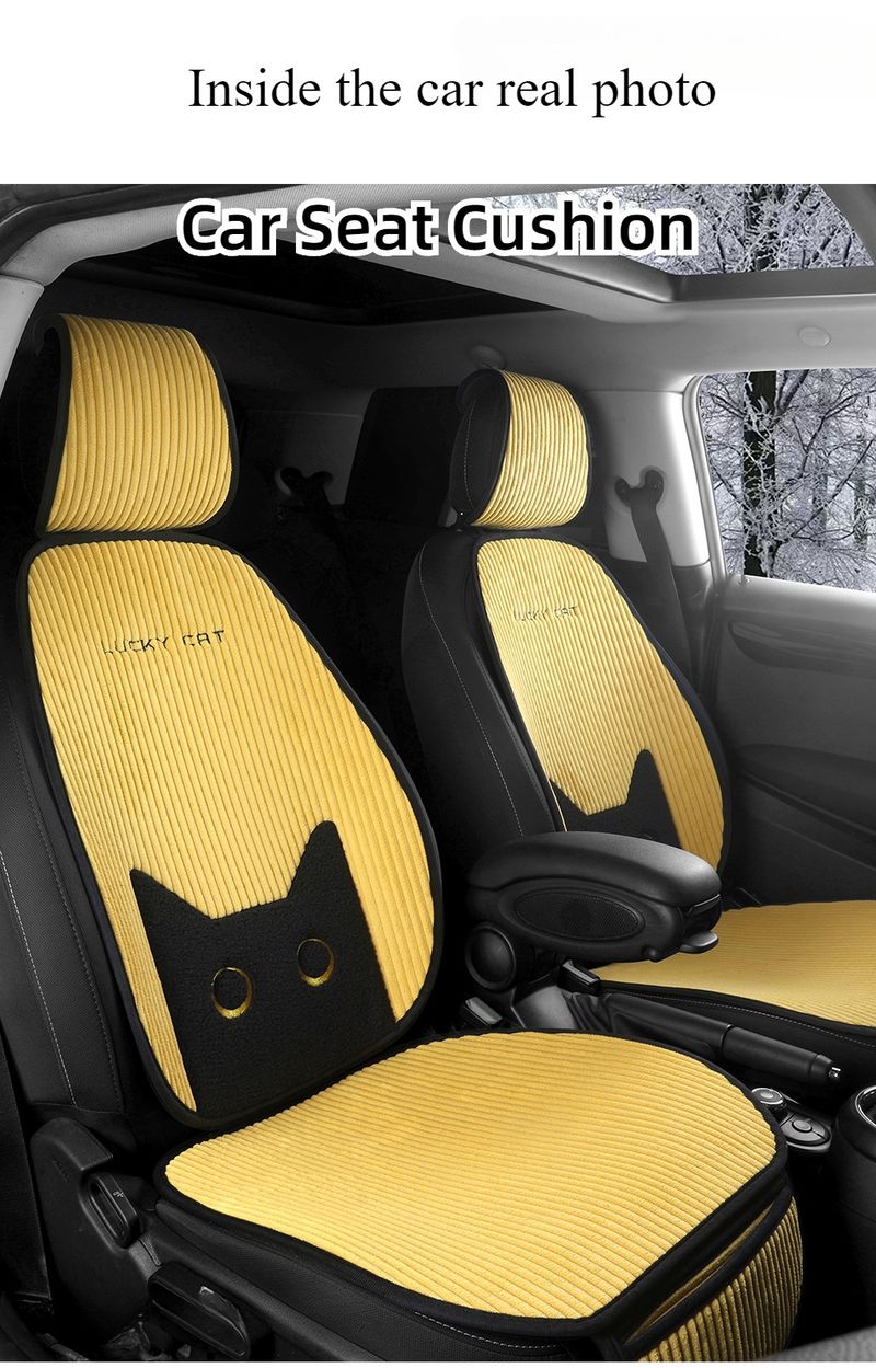 Cuscino Lucky Cat, cuscino per sedile in velluto a coste con borsa portaoggetti, adatto a oltre il 95% dei modelli di auto, camion, berline e SUV._voghion.com