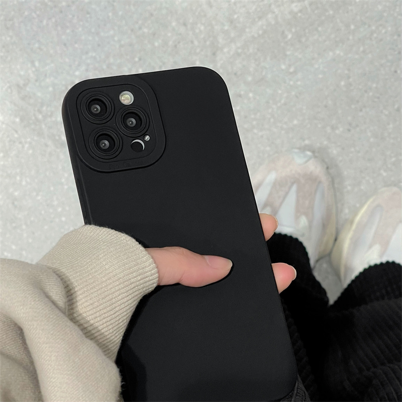 High-End-schwarze stoßfeste Silikon-TPU-Telefonhülle für iPhone 14 13 12 Pro 11 Pro Max X Xs XR 7 8 Plus SE Männer schützen Objektivabdeckung_voghion.com