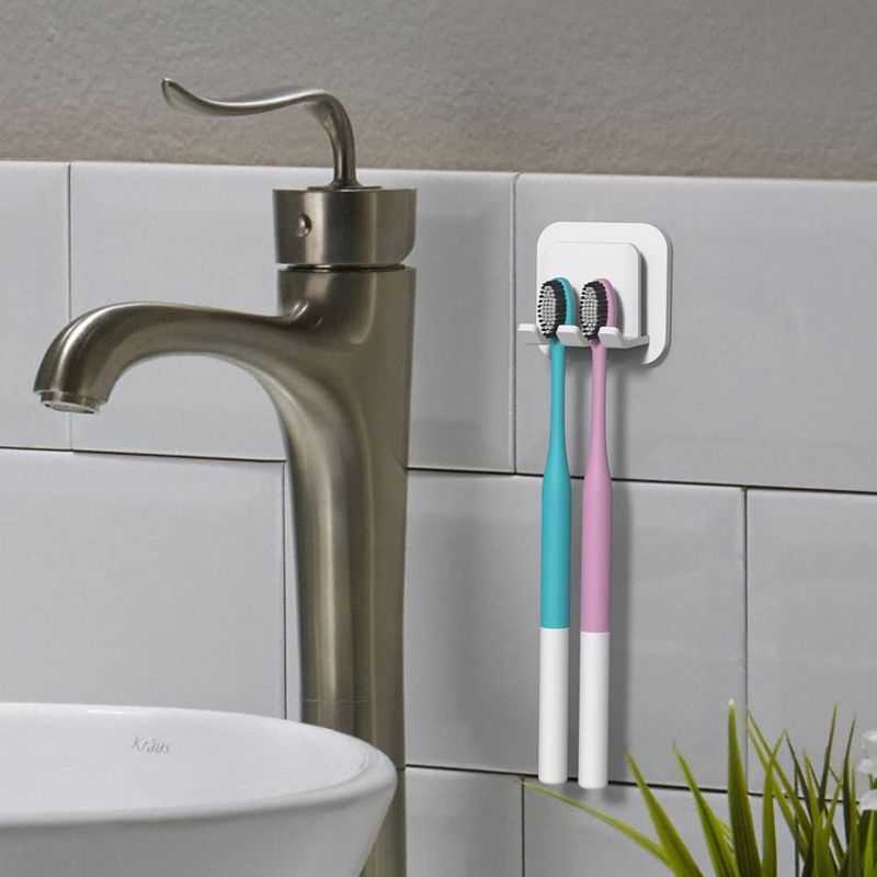 2-in-1 Selbstklebender Zahnbürstenhalter - Wandmontage, Wasserdicht, Mit Gurgelbecherhaken EU_voghion.com