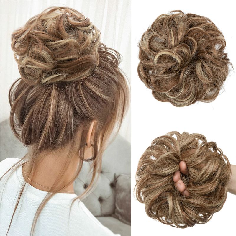 wig female flower bud ball head chemical fiber invisible fluffy natural long beard wig hair ring_voghion.com