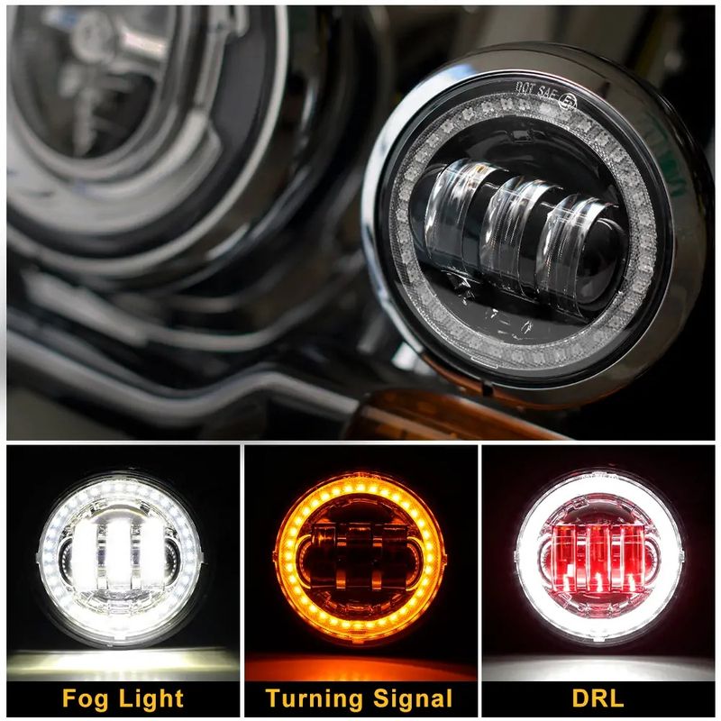 7 Inch Round Headlights And 4.5" 30w Passing Fog Lights,Dragon Eye Pattern Super Bright Motorcycle Headlight For Harley Davidson_voghion.com
