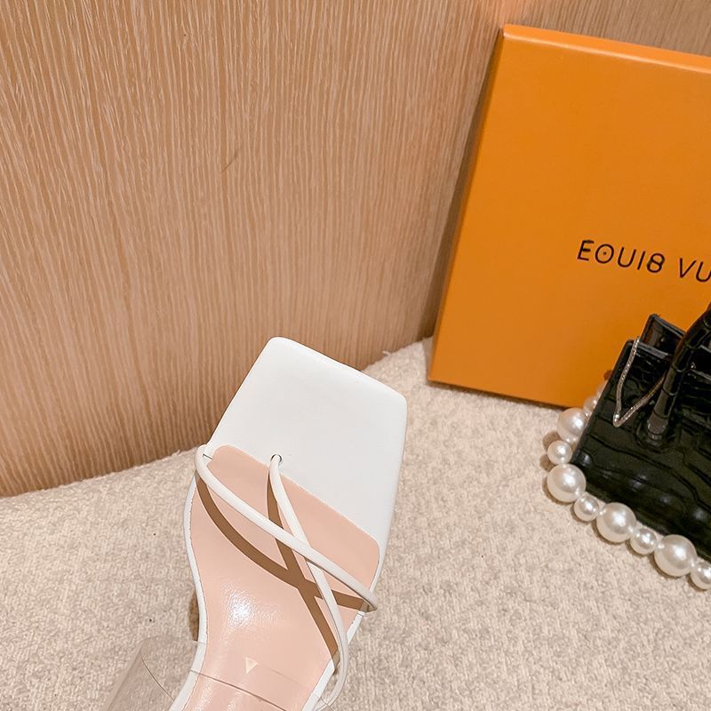 Sandalias para mujer. Tacones finos transparentes con clip, punta cuadrada expuesta, no cansan los pies. Zapatos de tacón alto con diseño._voghion.com