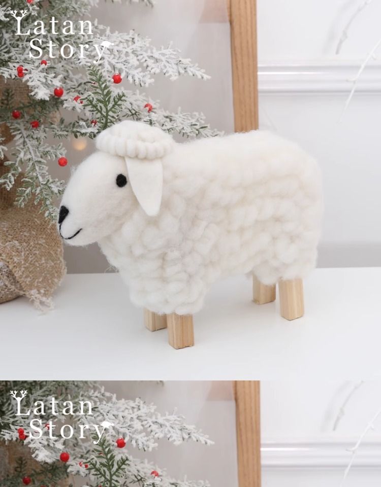 Handmade Wool Felt Christmas Decor Set – Mini Tree & Sheep Ornaments, Nordic-Inspired Holiday Decor For Home, Office & Gifting_voghion.com