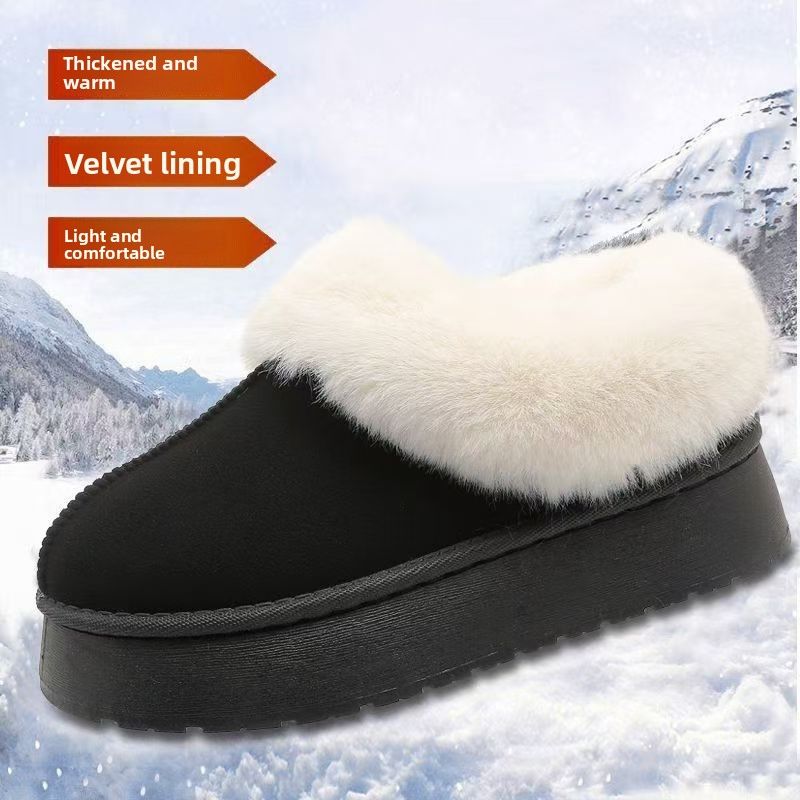 Platform Thick-Soled Snow Boots Height Increasing Warm Fleece-Lined Shoes Winter Indoor Women's Cotton Slippers_voghion.com