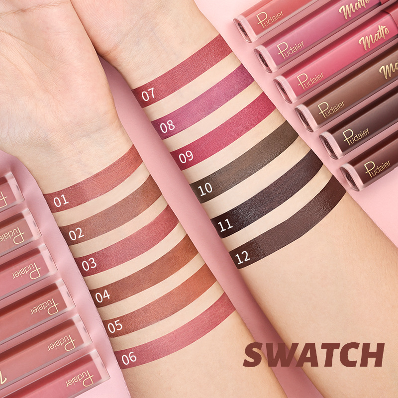 Pudaier 12 Color Matte Glaze Non Staying Cup Mist Face Mud Lip Honey Makeup Set Lipstick_voghion.com