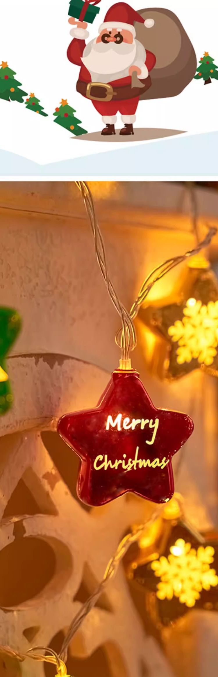 Luces LED para árbol de Navidad con adornos de estrellas y bolas, cadena de luces de 1,5/3/6 m para decoración navideña, casquillo E14, clasificación IP43_voghion.com