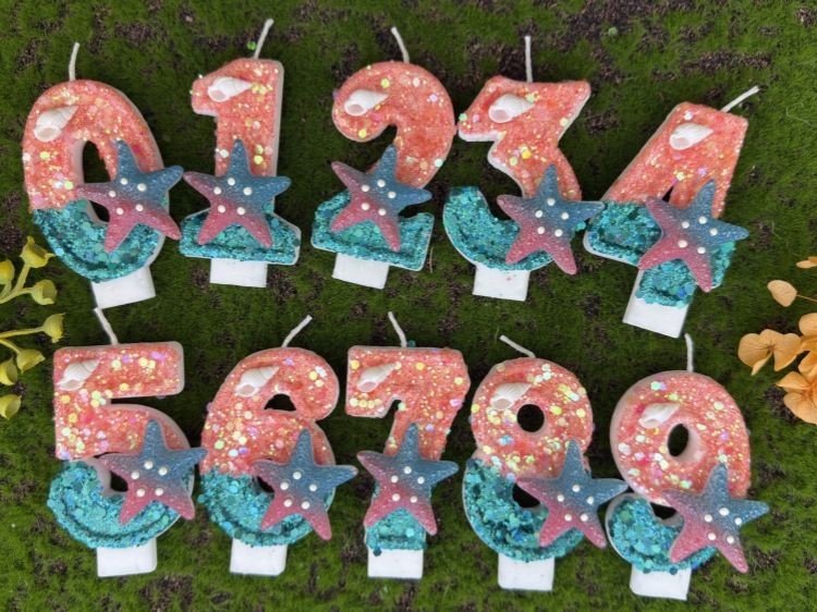 Creative Digital Cake Party Decoration First Birthday Candle Handmade DIY Ocean Starfish_voghion.com
