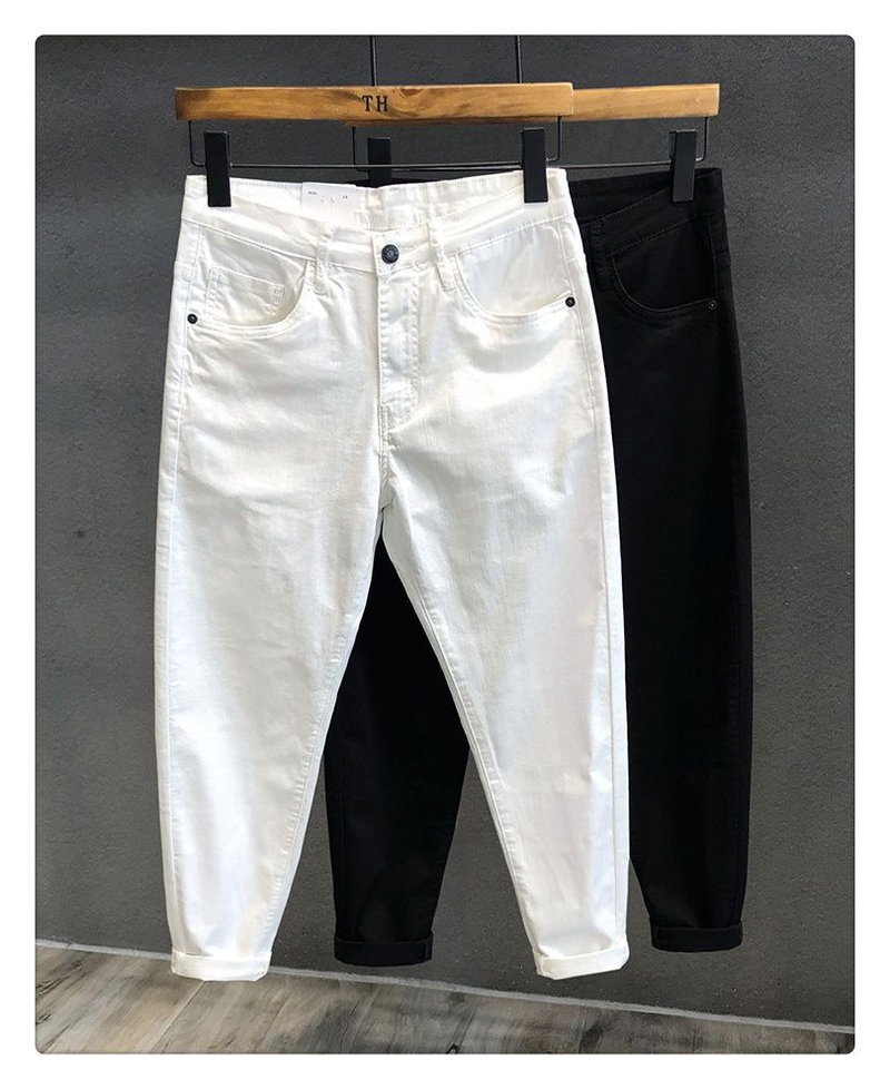 Herrenbekleidung Einfarbige High-End-Jeans für Männer Trendy Marke High-End Elastische Slim-Fit-Passform Schmal geschnitten Beliebter Online-Stil Vielseitige Freizeithose_voghion.com