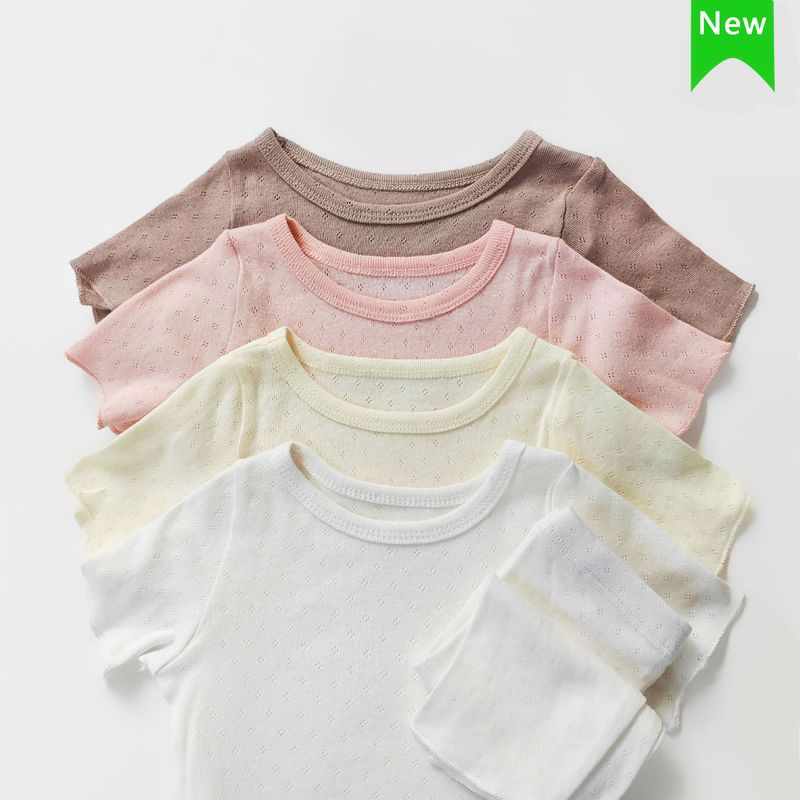 Sommer-Schlafanzug für Mädchen im koreanischen Stil aus reiner Baumwolle der Klasse A, Anzug für Zuhause, kurzärmelig, atmungsaktiv, klimatisierte Kleidung für Jungen, Kinderanzug_voghion.com