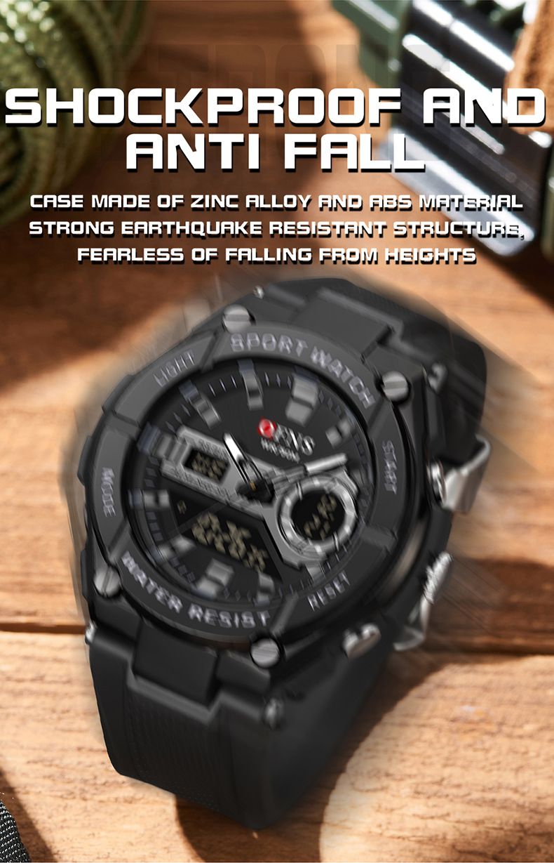 Men's Digital Analog Watch With Alarm, Luminous Display, Waterproof, Stopwatch, And Snooze Function - Sporty, Casual, And Stylish For Everyday Wear_voghion.com