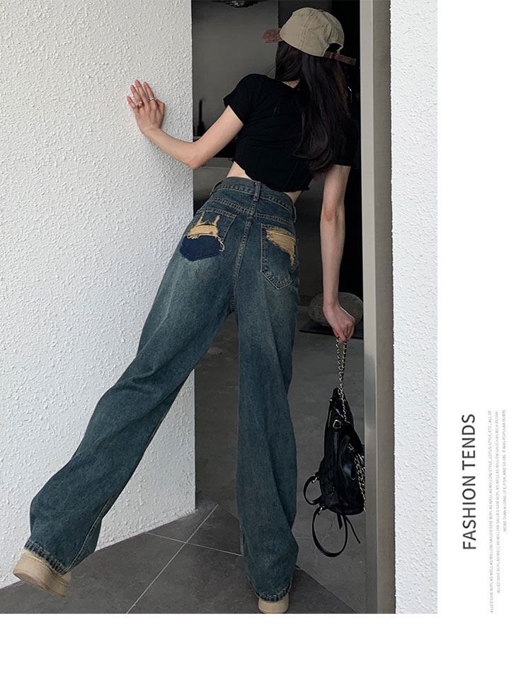 Design Sinn Amerikanischen weiten Bein jeans für frauen frühling herbst 2023 neue hohe taille hängen gefühl, schlankmachende und mollig_voghion.com