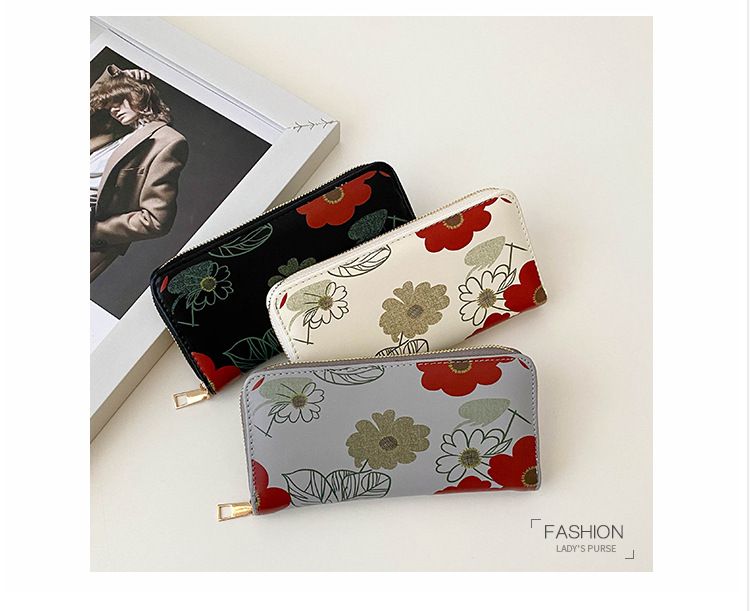 Torebki damskie Portfel Damska modna torebka wieczorowa z nadrukiem kwiatowym Wersja damska Portfel PU o dużej pojemności, etui na karty, portmonetka na monety_voghion.com