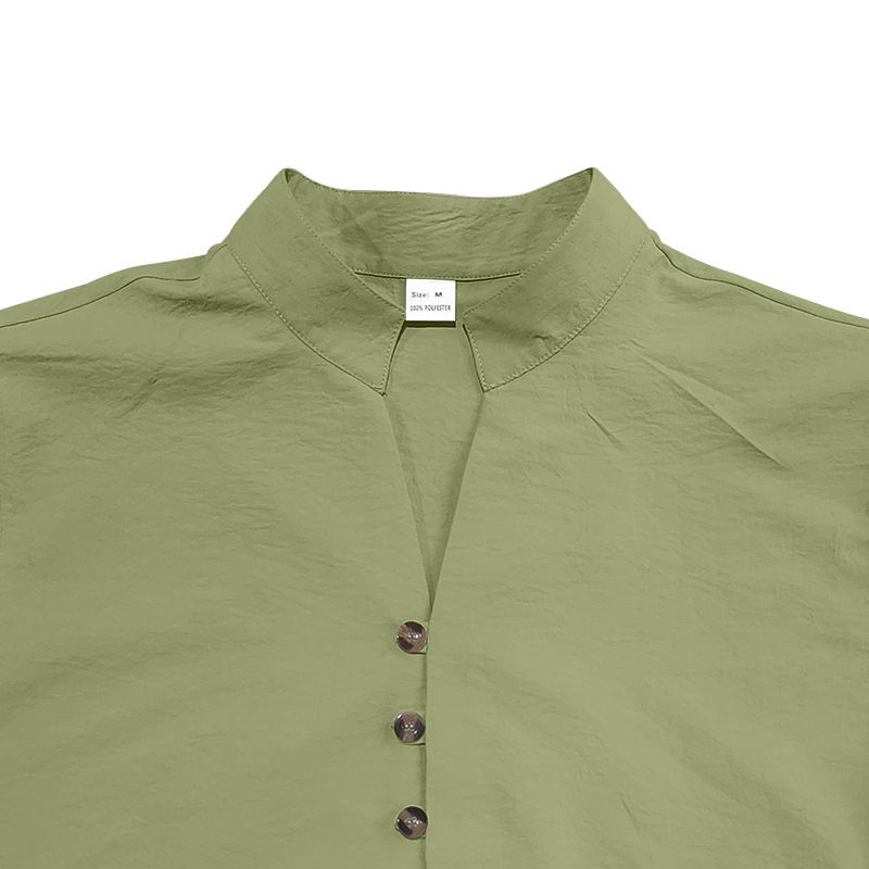 Camicia casual a maniche lunghe larga in lino da uomo con bottoni, autunno 2024_voghion.com