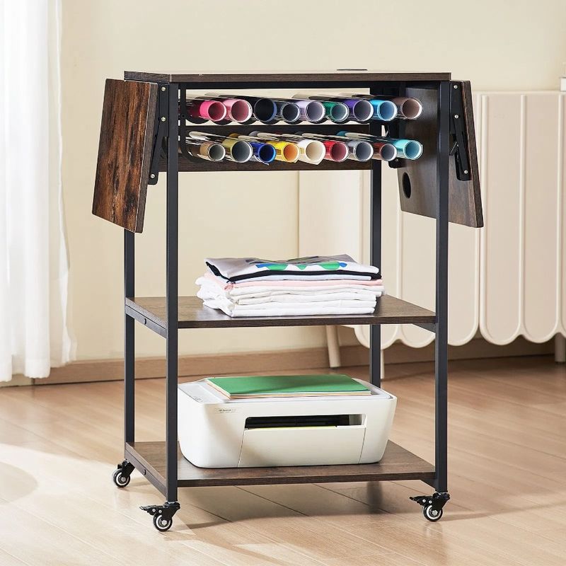 Supporto per pressa con ruote e supporto per pressa pieghevole a 3 livelli, riscaldabile, marrone_voghion.com