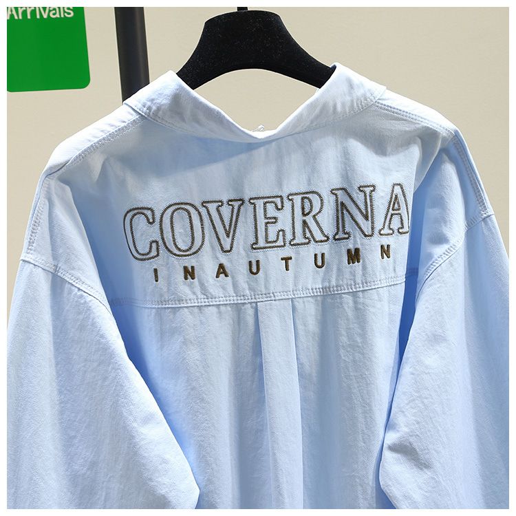 Langärmliges Sommerhemd aus Baumwollmischung mit Blumenstickerei und lockerer Passform für Damen – lässiges langes Tunika-Oberteil (Blau, Gelb, Rosa, Weiß)_voghion.com