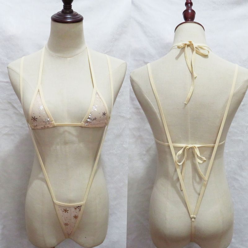 Dessous Mini Badeanzug Bademode Dame Sexy Sheer Mesh Einteiliges Drei-Punkt Bikini Anzug_voghion.com