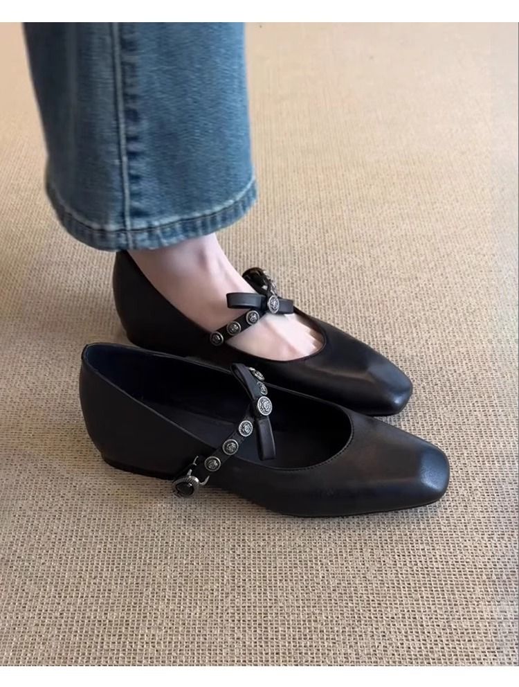 Sheepskin Version Single Shoes Women's Flat Leather Shoes Shallow Mouth Ballet Shoes Square Head Retro Mary Jane Shoes_voghion.com