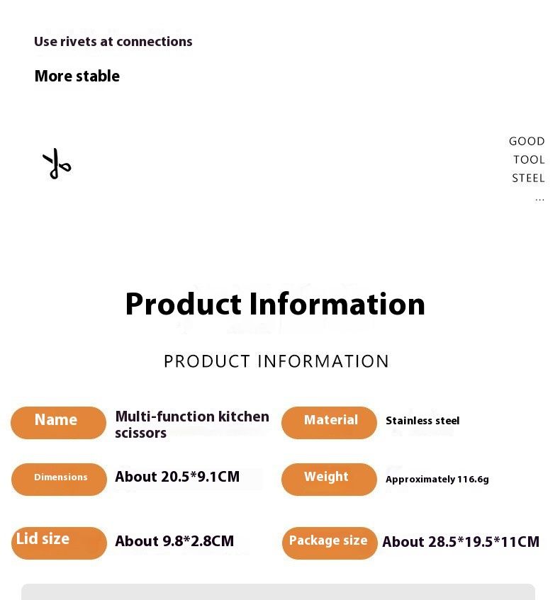 Edelstahl-Multifunktionsküche für Haushaltsfisch, starke Hühnerknochen-Grillfleischschere, große Schere_voghion.com