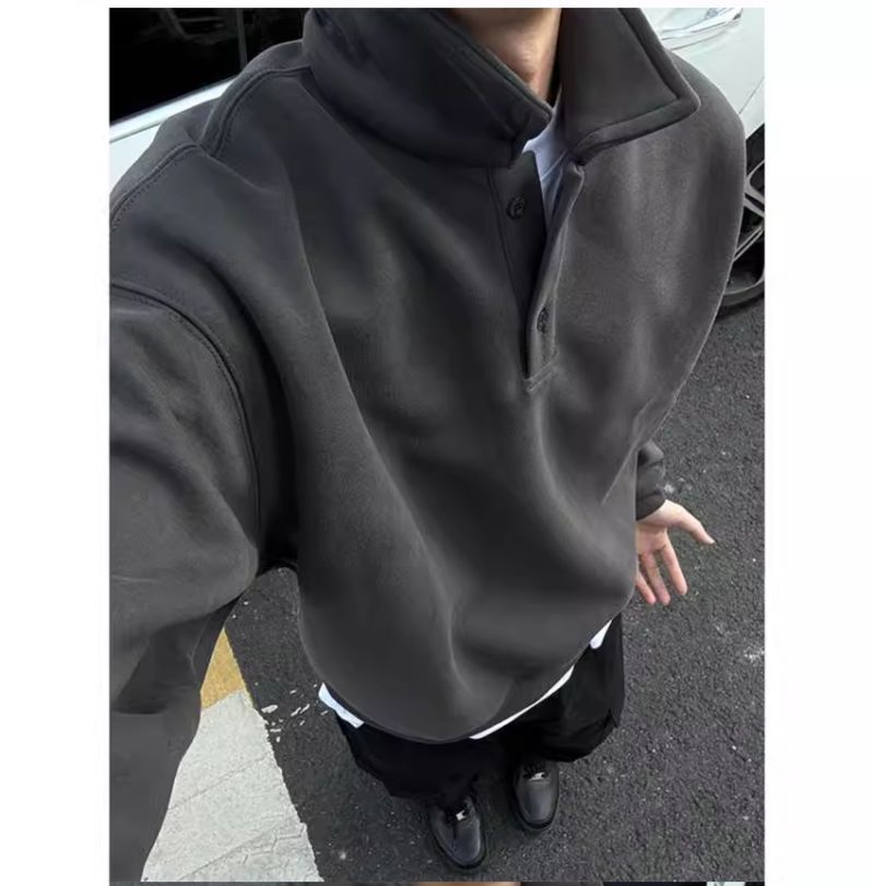 Men’s Premium Polo Collar Sweatshirt – Retro-Inspired Pullover For Layering, Casual & Streetwear Style_voghion.com