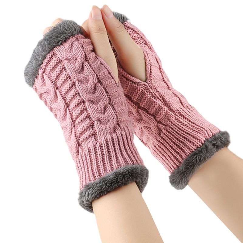 Unisex-Handschuhe aus dicker Wolle, kurzer Handgelenkschutz für Fingerspitzen, flauschige kurze Handschuhe, gestrickte Ärmel aus Acryl und Fleecehandschuhe_voghion.com