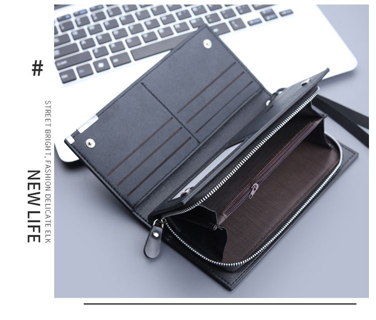 Men's Long Wallet, New Arrival Fashionable Zipper Mobile Phone Bag, Large Capacity Clutch Bag, Multifunctional Handbag._voghion.com