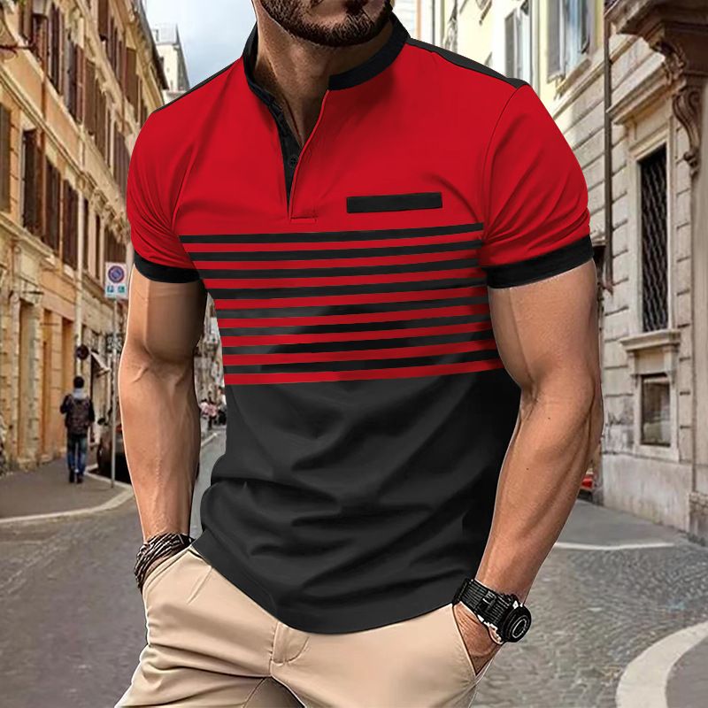 Polo da uomo a righe stampate con cerniera in saldo estivo 2024_voghion.com