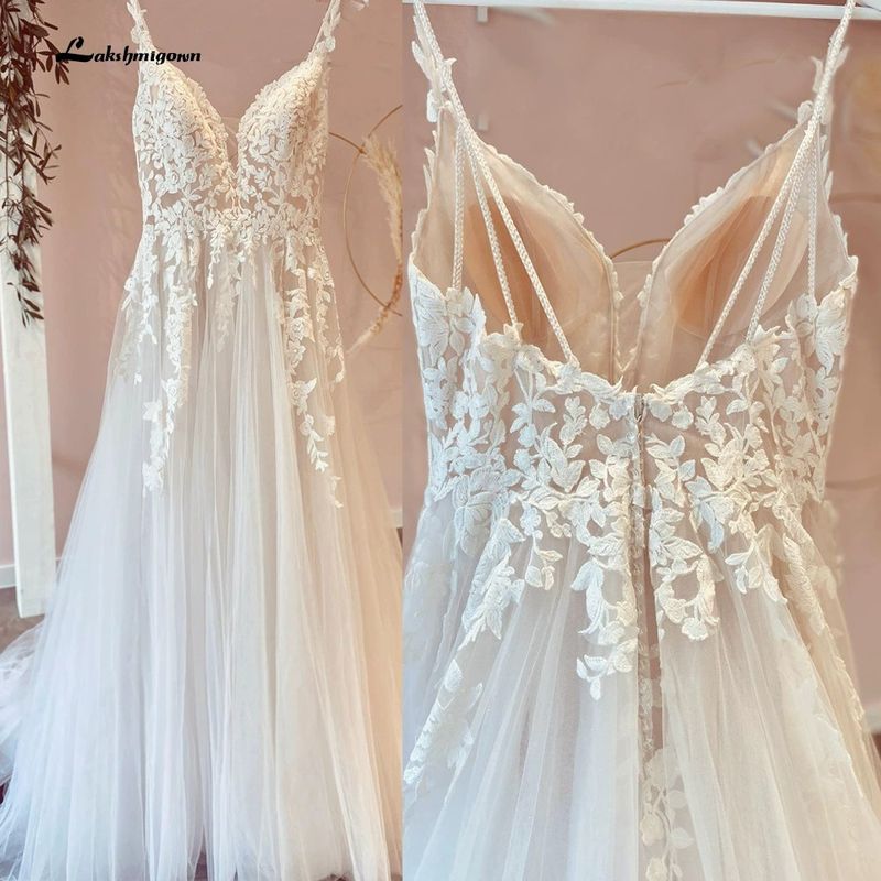 Ethereal Forest-Inspired Light Wedding Dress For Bride - Elegant Strapless A-Line Gown With Lace Detailing_voghion.com