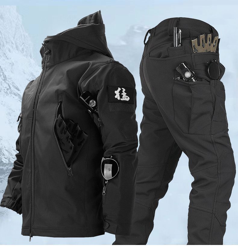 Chaqueta de invierno para hombre Shark Skin Soft Shell con forro polar, cálida, impermeable, cortavientos, para montañismo, esquí y ciclismo._voghion.com