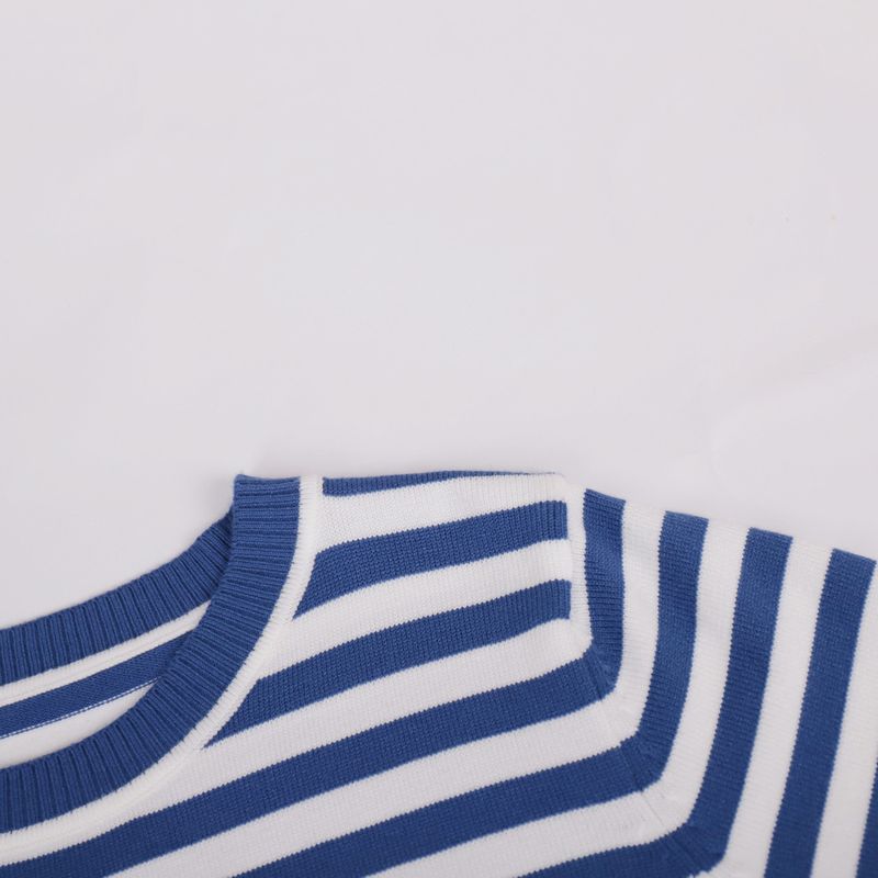 Maglione a righe da donna con scollo rotondo - Stile europeo e americano, primavera 2025, versatile, classico pullover a righe retrò_voghion.com