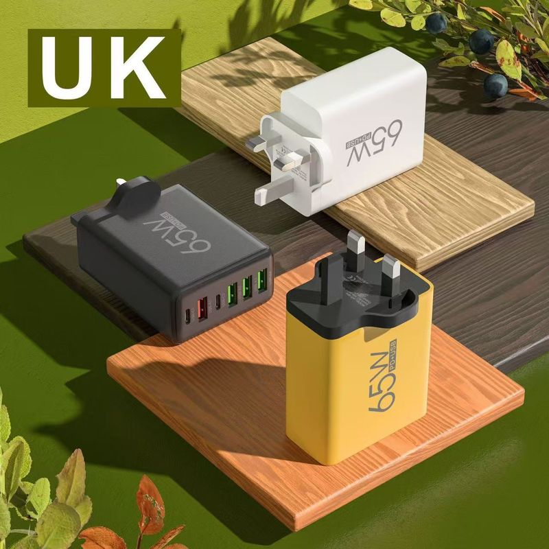65W 6-Port Fast Charger With Dual PD Type-C & 4 USB Ports – Universal GaN Wall Charger For IPhone, Samsung, IPad, Laptops (US/EU/UK Plug Options)_voghion.com
