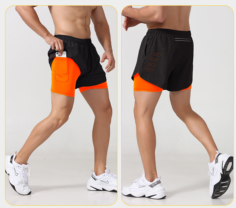 Sports shorts, men's running marathon, track and field loose three piece pants, quick drying inner lining, anti glare_voghion.com
