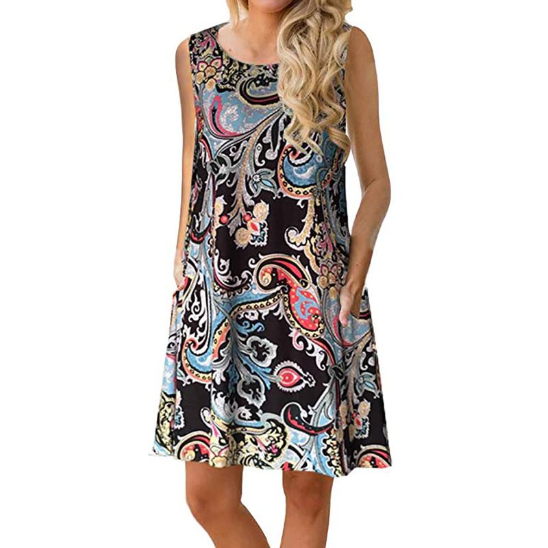 Rochie de vară nouă, fără mâneci, cu guler rotund, lejeră, pentru femei, vara 2023_voghion.com