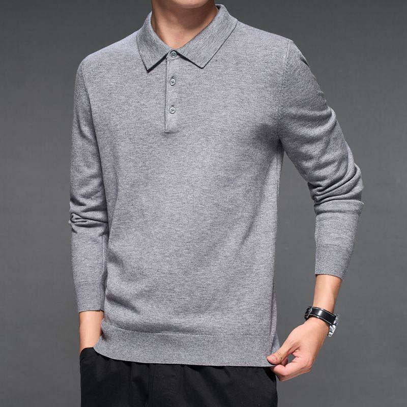 Herbst Winter Umlegekragen Warme Innenschicht Kaschmir Mode Pendler Gestricktes Poloshirt Business Casual_voghion.com