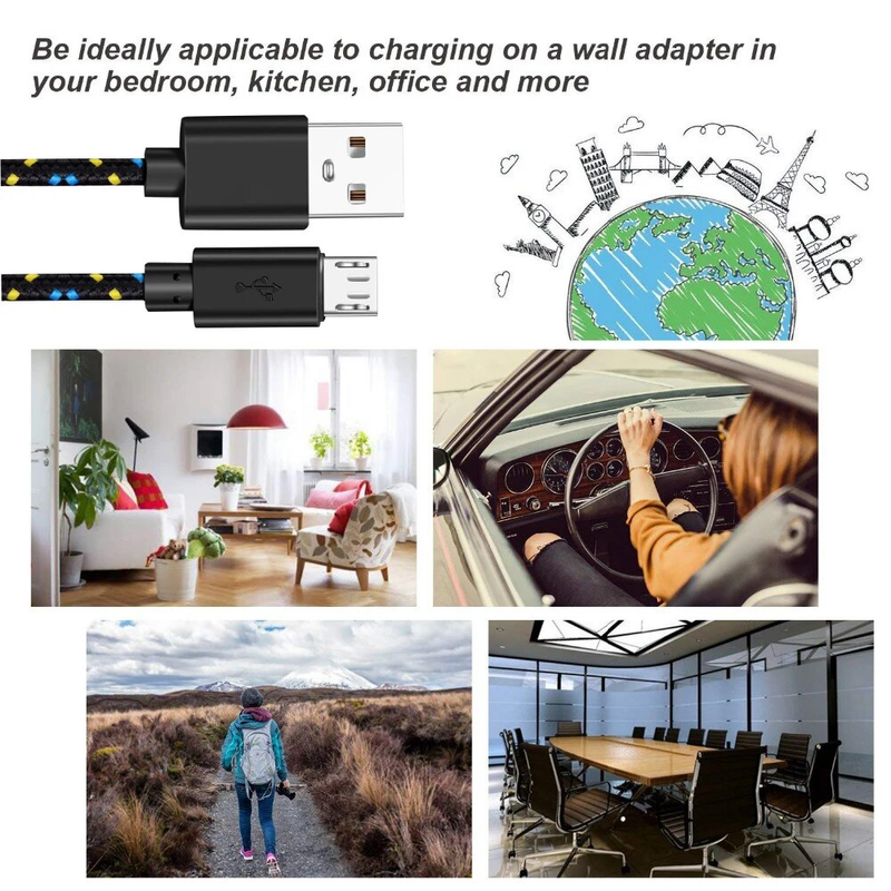 1m/2m/3m Micro Data Sync USB Charger Cable For Samsung Huawei Xiaomi HTC Android Phone Nylon Braided MicroUSB Cables_voghion.com