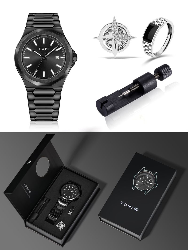 New Waterproof Calendar Non-Mechanical Brooch Gift Box Set Watch Men_voghion.com