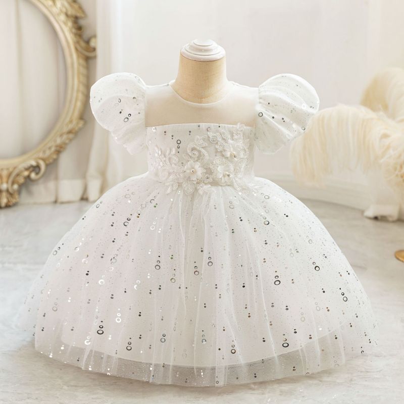 2024 nouvelle robe d'hôte pour enfants robe de soirée pour fille de fleur d'un an robe de princesse florale à manches bouffantes robe en gaze en stock_voghion.com