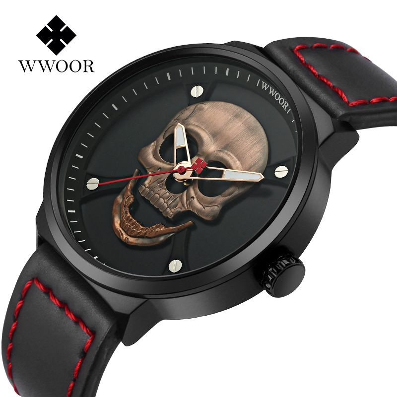 Reloj de cuarzo resistente al agua con diseño de calavera Love WWOOR Grip 8867 para hombre_voghion.com