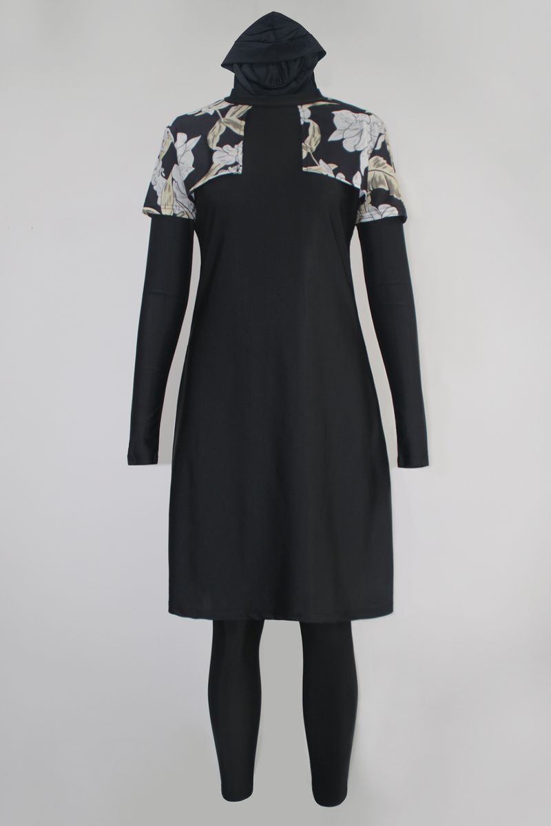 Damenbekleidung Strand Sonnenschutz Konservativ Bedrucktes Oberteil Hosen Hut Badeanzug Spleißen Vollumrandung Surfschild Badeanzug Dreiteiliges Set_voghion.com