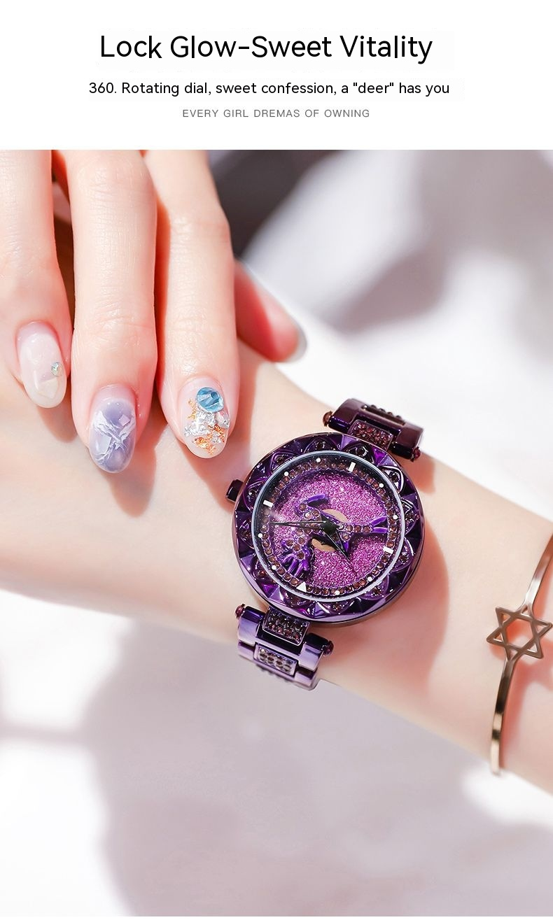 Luxe Dames One Deer Has You Diamonds Prachtig kleurrijk hoog elegant niche-Valentijnscadeau quartzhorloge_voghion.com
