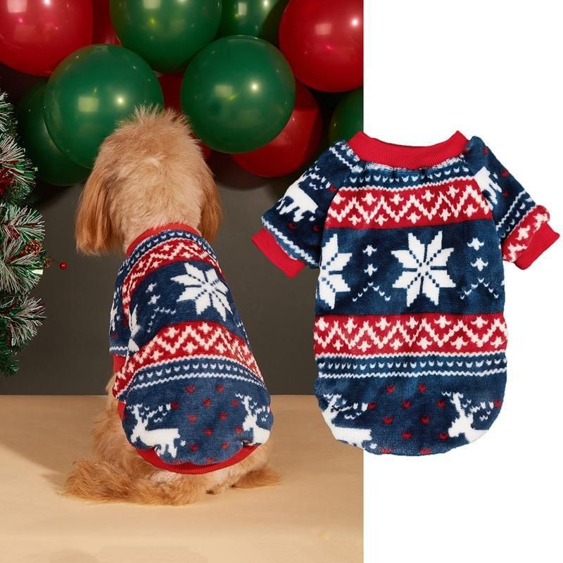 New Christmas Outfit Snowman Snow Pattern Print Warm Dog Pullover Two-Legged Fleece Clothing Accessory_voghion.com