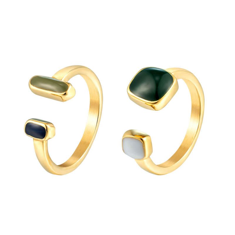 Hot Sales High Quality Enamel Vintage Glue Drop Square Geometric Opening Adjustable Women 14K Gold Titanium Steel Ring Jewelry_voghion.com