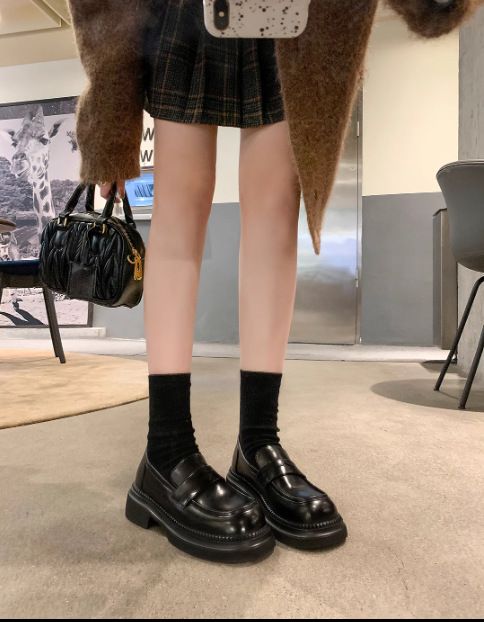 British style brushed color thick sole lazy loafers women's small leather shoes_voghion.com