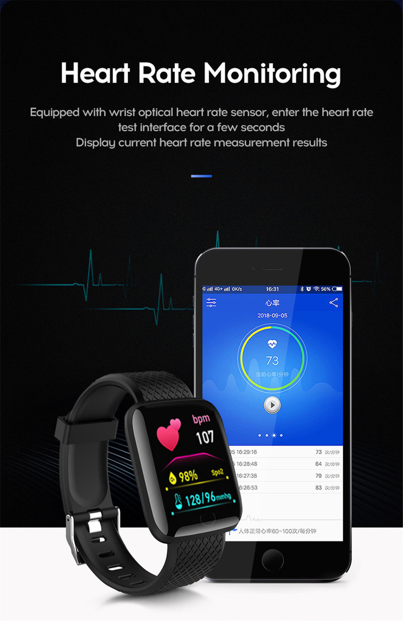 116plus Akıllı Saat Erkek Kan Basıncı Su Geçirmez Akıllı Saat Kadın Kalp Atış Hızı Monitörü Fitness Takipçisi Saat Spor Android IOS İçin_voghion.com