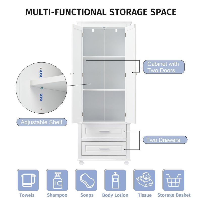Tall Storage Cabinet With Two Drawers For Bathroom/Office_voghion.com