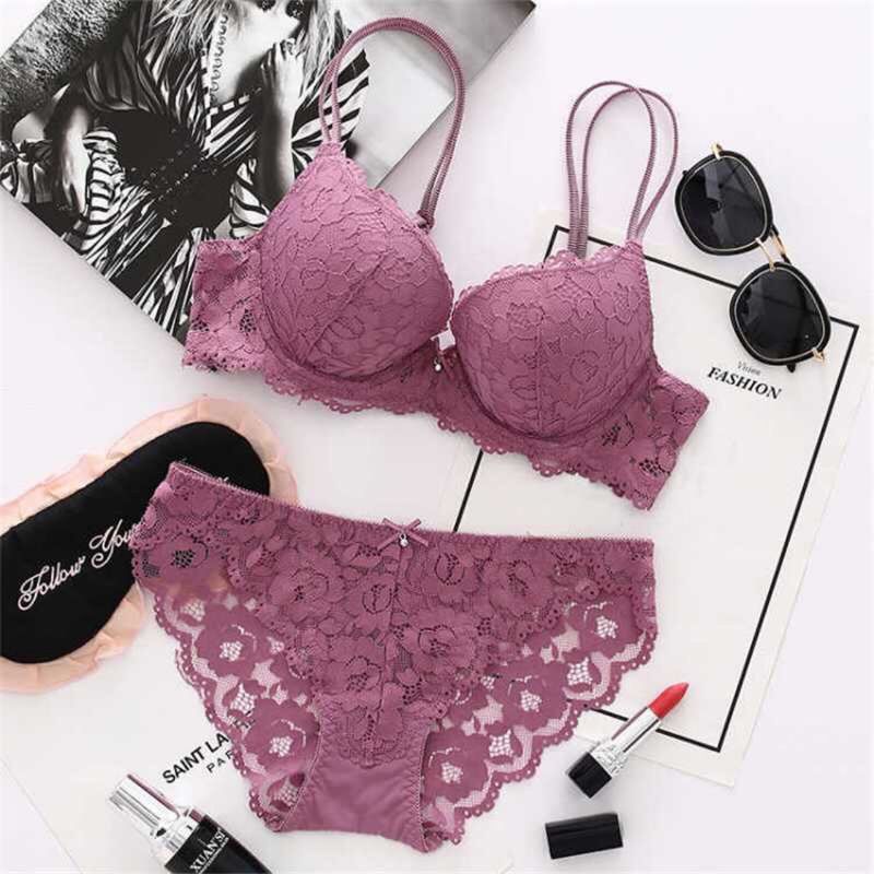 Factory Direct Women's European And American Sexy Lace Bra Set Underwear Beautiful Back Deep V Small Chest Gathered Comfortable And Breathable_voghion.com