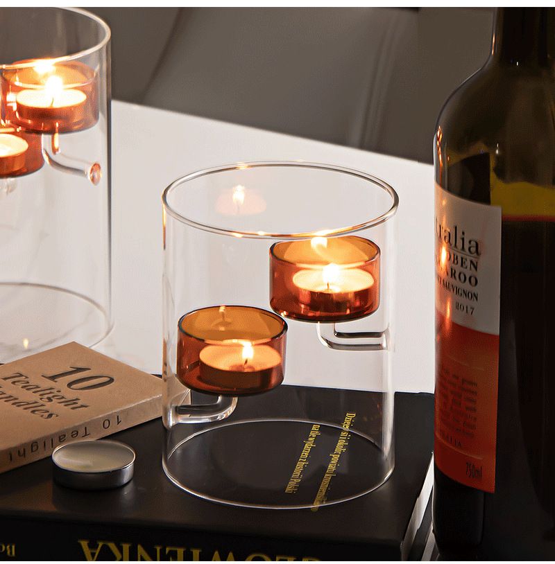 Hurricane Glass Candle Holder - Brown Windproof Cylinder Candle Stand For Romantic Dinner, Home Decor & Gift_voghion.com